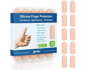 lot 17494 image: Gel Finger Cots Protectors, Silicone Fingers Covers Bandages Caps Sleeves for Fingertip Thumb Protection, Ideal for Trigger, Arthritis, Cracking, Blisters, Callus, Hangnail & Pain Relief (Nude, M, 10PCS). - Retail $8