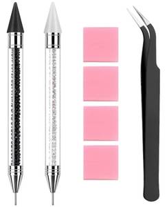lot 17518 image: Rhinestone Picker Tool, 2 Pack Rhinestone Pen Bedazzling Pen with TweezerWax Pencil for Rhinestones, Rhinestone Tool for Bedazzling DIY Nail Art - Retail $6