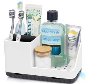 lot 17519 image: Bathroom Counter Organizer, Bathroom Organizers and Storage, Detachable Toothbrush Holders for Bathroom Vanity Sink Organizer (White) - Retail $14