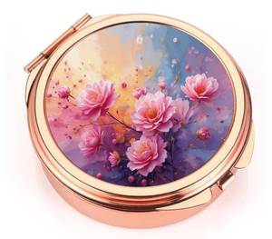 lot 17525 image: Pill Case Pill Box with Mirror Pocket 3 Compartment Medicine Case Vitamin Pill Organizer for Pocket Purse and Travel (Round, Rose Gold-BloomGlow) - Retail $9