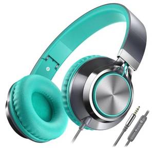 lot 17528 image: C8 Wired Headphones with Mic and Volume Control - Noise Isolating On-Ear Headphones, Folding Lightweight Corded 3.5mm Headset for Cellphones Tablets Chromebook Laptop Computer (GreyMint) - Retail $18