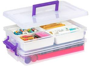 lot 17533 image: Plastic Craft Storage Container Bins with Lids, 1 Pack, Small Art & Office Supply Organizer Tote, Sensory Bins & Boxes for Home & University, Latchable, Stackable, MISSING ONE LOCK. - Retail $20