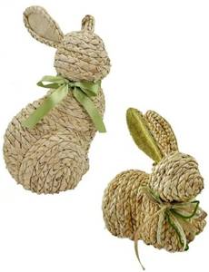 lot 17534 image: Cornhusk Bunny Easter Decor,Set of 2 Natural Woven Bunny Figurine w Spring Decor Bow as Easter Decorations for The Home,Decorative Farm Animals as Table Centerpieces. - Retail $25