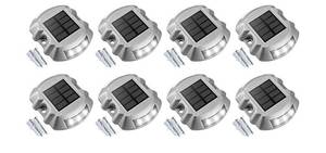 Solar Deck Lights Driveway Dock Lights, 8-Pack Led IP68 Waterproof Outdoor Warning Step Lights for Driveway Sidewalk Garden Pathway Yard(White, Auto On/Off - Retail: $75