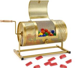 lot 17550 image: Raffle Drum 15 x 7 Holds 3,000 Tickets, Heavy Duty Raffle Ticket Spinner Cage with Wooden Silent Design Turning Handle, Thickened Raffle Ticket Box for Lottery Games, Bingo, Raffle Balls - Retail $46