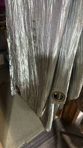 lot 40447 image: Sage Green Crinkle Taffeta Grommet Curtain Panels (2) and matching queen comforter and shams
