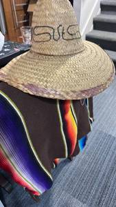 lot 40450 image: Woven Straw Sombrero Hat with Serape Blanket Set