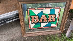 lot 40484 image: Framed BAR Mirror Sign with Stained Glass Style Design
