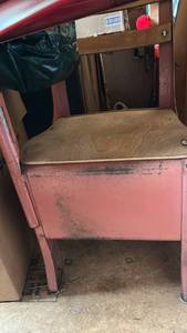 lot 40487 image: Mid-Century Metal and Wood School Desk with Chair