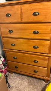 lot 40518 image: Solid Wood Tall Chest of Drawers with Cup Pull Hardware