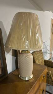 lot 60480 image: Cream Swirl Ceramic Table Lamp with Pleated Shade