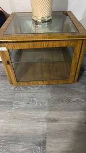 lot 60484 image: Wood and Glass End Table with Cabinet Storage