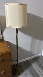 lot 60486 image: MCM Brass Tone Floor Lamp with Drum Shade