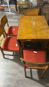 lot 60495 image: Wood Drop-Leaf Dining Table with 4 Upholstered Chairs