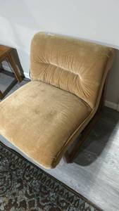 lot 60505 image: Armless Velvet Upholstered Slipper Chair with Wood Frame