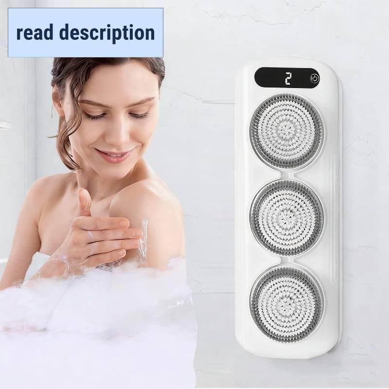 lot 161516 image: Retails for $160 Electric Back Scrubber for Shower, Wall Mounted Electric Shower Back Scrubber, Dry Brushing Body Brush for Bathing, Cleansing, Exfoliating and Massaing, with 3 Spin Skin Bath Brush Heads