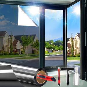 lot 142221 image: One Way Window Privacy Film Sun Heat Blocking, Reflective Mirror for Glass Windows Cover, Static Cling, Removable, Anti-UV, Anti-Glare Window Tint for Home, Black-Silver, 29.5 Inch  78.74 Inch