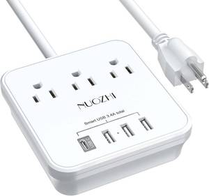lot 142225 image: Cruise Essentials, NUOZHI 6 Ft Power Strip with 3 Outlets and 4 USB Ports(1 USB C), Non Surge Protector for Cruise Ship, Travel, Home Office, ETL Listed, White