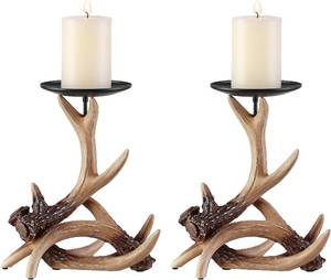 lot 142227 image: 2PCS Antler Candle Holders, Fits 3.3 Thick Candles, Rustic Brown  Premium deer candlestick holders for wedding, dining & party. Elegant rustic candle stand for centerpiece decoration