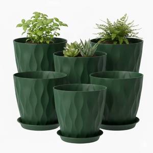 lot 142233 image: 8 Inch Plastic Plant Pots for Plants with Drainage Holes and Saucer, 6 Pack  Planter for IndoorOutdoor Plants, Modern Decorative Flower Pots for Home, Garden
