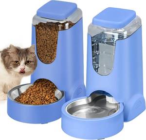lot 142237 image: HWONMTE Portable Automatic Cat Feeder and Water Dispenser with Stainless Steel Bowl Dog Gravity Food Feeder and Waterer for Small Medium Pets Puppy Kitten 1 Gallon x 2 (Sapphire Blue)