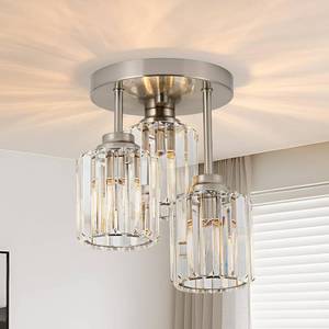 lot 142240 image: Brushed Nickel Semi Flush Mount Ceiling Light, 3-Light Modern Crystal Chandelier with Clear K9 Crystal Shades, Kitchen Light for Hallway Kitchen Bathroom Entryway