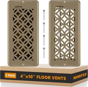 lot 142248 image: Floor Vent Covers, Floor Register 4x10, 2 Pack Adjustable Decorative Vent Covers for Home Floor, Ceiling or Sidewall Vent with Screws, Rust-Proof Heavy Duty Walkable Steel Floor Vents (4 X 10)