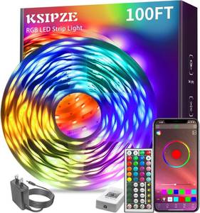 lot 142255 image: KSIPZE 100ft Led Strip Lights RGB Music Sync Color Changing Led Lights with Smart App Control Remote Led Lights for Bedroom Room Lighting Flexible Home D cor