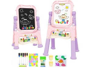 lot 242141 image: Amagoing Easel for Kids, Adjustable Standing Art Easel for Toddler, Double Magnetic Drawing Board with Painting Accessories, Birthday Christmas Gift for Little Boys Girls, Middle Size (Purple Pink