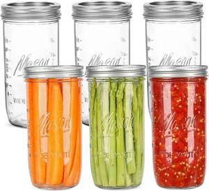lot 242144 image: 24 oz Wide Mouth Mason Jars - Canning Jars with Metal Airtight Lids and Bands, 24 ounce Mason Glass Jars for Fermenting, Pickling, Meal Prep, Overnight Oats, Jam, Jelly, DIY Projects (6 pack)