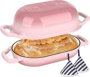 lot 242148 image: Wildone Enameled Cast Iron Dutch Oven Pot with Lid, Oval Bread Oven  Loaf Cast Iron Bread Pan for Homemade Bread Baking, Meatloaf Pan with Lid, 5.5QT, Pink