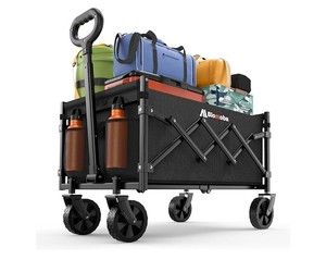 lot 242156 image: Blomoba Folding Wagon Cart with Wheels, 220lbs Utility Wagon Cart, BlackCollapsible Wagon with 360  All-Terrain Wheels & Adjustable Handle, Foldable Cart for Groceries Camping Sports Gardening