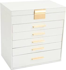 lot 242159 image: 6 Layer Jewelry Box With Mirror PU Leather Jewelry Organize Case For Earrings, Rings, Bracelets, Watches, Necklace