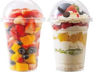lot 242164 image: 12 oz Clear Plastic Cups with Dome Lids - Dessert Cups with Lids(25 Sets), PET Disposable Party Cups (NO HOLE), Parfait Crystal for PuddingIce CreamCupcake