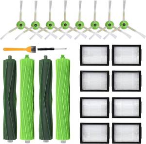 lot 242166 image: Replacement Parts for iRobot Roomba i7 i7 i3 i3 i4 i4 i6 i6 i8 i8 E5 E6 E7 &J7 J7 Vacuum Cleaner, 2 Set Rubber Brushes, 8 HEPA Filters, 8 Side Brushes, 1 Clean Brush, 1 Screwdriver, 22 Pack