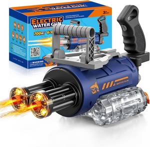 lot 342164 image: Electric Water Gun for Adults & Kids, Dual Barrel Gatling Automatic Squirt Water Gun with LED Lights, 26-30 FT Long Range, 700ML Tank Type-C Rechargeable Summer Pool Beach Toy Gift for Boys Girls