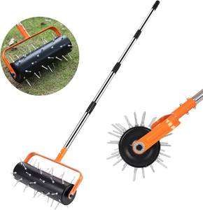 lot 342171 image: Rolling Lawn Aerator, 71 Inch Manual Aerator Lawn Tool Roller with 42 Spikes, Heavy Duty Soil Penetrator for Garden Yard