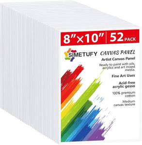lot 342172 image: Simetufy Canvas Boards for Painting 52 Pack 8 x 10 Inch Blank Flat Canvas Panels 100% Cotton Pre-Primed for Acrylic & Oil Paint, Art Supplies for Kids & Adults  Blank 100% Cotton Pre-Primed for Acrylic & Oil, Art Supplies for Kids & Adults