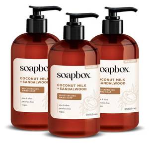 lot 342178 image: Soapbox Coconut Milk & Sandalwood Liquid Hand Soap - Hand Wash - 3 Pack  Gentle Cleanser for Hands - Clean Ingredients Free of Harsh Chemicals, Sulfates, Parabens & Silicones