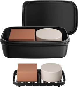 lot 342202 image: Quatish Leakproof Large Soap Dish with Lid & Draining Layer, Shatterproof Travel Bar Soap Holder Case Container, Portable Travel Size Toiletries Essentials for Camping, Gym, Bathroom, Black