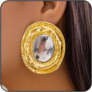 lot 342211 image: Mixed Metal Statement Earrings for Women Chunky Earrings Big Statement Large Oval Round Pebble Shape Earring Irregular Geometric Drop Dangle Earring Chunky Jewelry