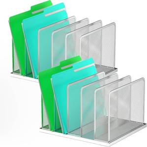 lot 442093 image: Kuntine.B 5-Section Upright Desk File Organizer Silver 2 Pack  Vertical, Mesh, Metal, Assembly, Stability, Sturdiness, Organization, Standing