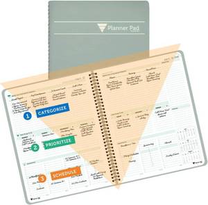 lot 442113 image: Planner Pad Spiral Bound July 2026   June 2027  Academic Year 8 12 x 11 Large 3-Tier Funnel Down 12 MonthWeekly Size Organizer, Greenish Grey CoverSoft Green Ink