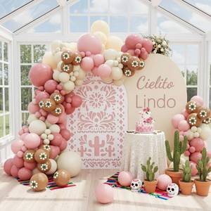 lot 442114 image: 146PCS Cielito Lindo Baby Shower Girl Decorations,Pink Floral Balloon Arch Kit with Mexican Floral Print, Dusty Pink & Ivory White Fiesta Balloons, Wedding Birthday Bridal Shower Party Garland