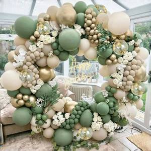 lot 442115 image: Zesliwy Sage Green White Sand Balloon Arch Kit, Chrome Gold Confetti, Party  Green Beige Gold Balloons Garland Kit, for Birthday Wedding Bridal Shower Bachelorette Party Decorations