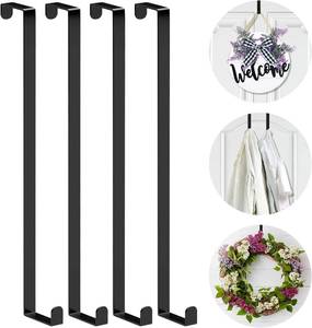 lot 442116 image: 14-inch Reversible Wreath Hangers (4 PCS) Fit 1-34 & 1-38 Door Widths  Heavy-duty Metal Over The Door Hooks up to 40 LBS, No Scratch Door Hangers for Hanging Clothes, Towels, Seasonal Decor, Black