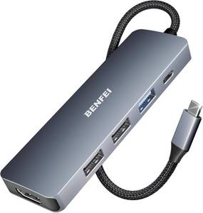 lot 442127 image: BENFEI USB C Hub 5-in-1 with 4K HDMI(Certified), 100W Power Delivery, 3 USB-A, Silicone Cable, Aluminum Case Compatible with MacBook ProAir, iPad Pro, iMac, iPhone 15 ProPro Max, XPS, Thinkpad