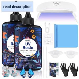 lot 442088 image: KISREL UV Resin with Light - 200g Upgraded Hard Type Crystal Clear Ultraviolet Curing UV Resin Kit, 8 Lamp Beads UV Light, Resin Kit with Light for Craft Jewelry Making