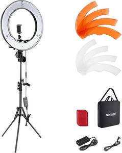 lot 152159 image: NEEWER Ring Light 18inch Kit 55W 5600K Professional LED with Stand and Phone Holder, Soft Tube & Bag for Tattoo Lash Extension Barber Makeup Artist Studio Video Photography Lighting, RL-18
