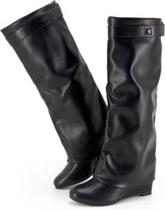 lot 152166 image: Fold Over Boots for Women Knee High Shark Boots Wedge Heel Flat Shoes  Womens Long Boots, Wide Calf, Fall Winter Shoes